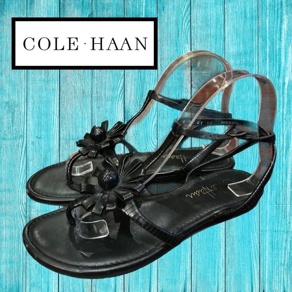 Cole Haan Black Leather Floral Sandals 6